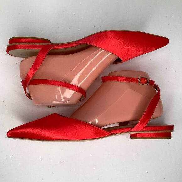 Anthropologie Orange Satin Fabric Ankle Wrap Around Pointy Toe Women Flats Sz 9 - Picture 8 of 9